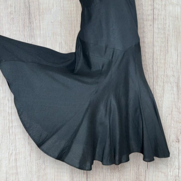 LENNIE by NINA LEONARD V-Neck Fitted Trumpet Flared Black Linen Dress 12 - Picture 6 of 8